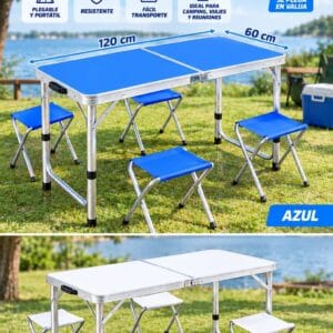 MESA PLEGABLE ALUMINIO CON 4 BANQUETAS